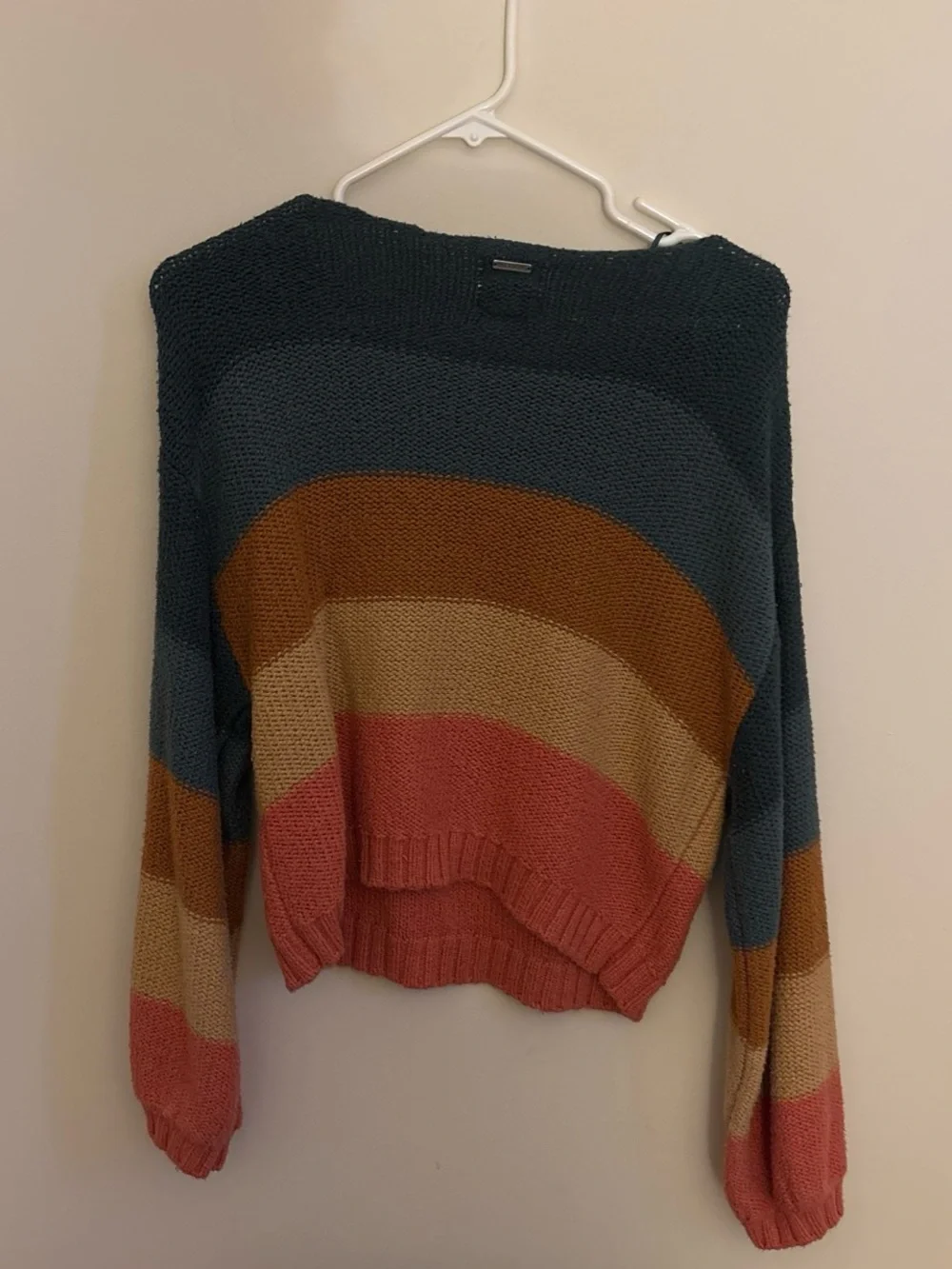 Billabong Striped Crewneck Sweater - Teal, Rust, Cream, Coral